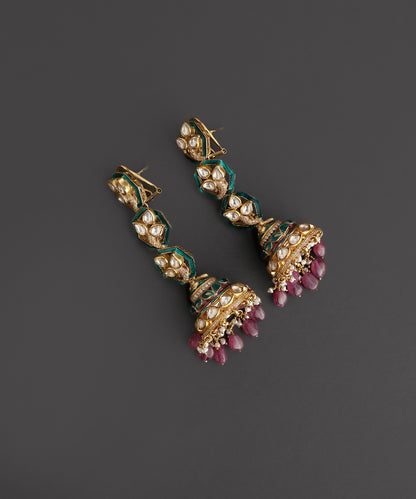 Ratnavali_Green_Meenakari_Kundan_Jhumka_Earrings_WeaverStory_02