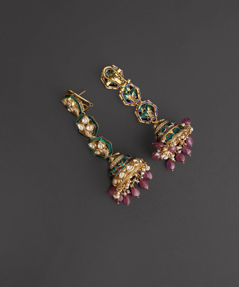 Ratnavali_Green_Meenakari_Kundan_Jhumka_Earrings_WeaverStory_03