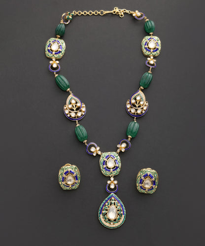 Neel_Pankh_Kundan_Necklace_Set_with_Green_Beads_&amp;_Blue_Meenakari_WeaverStory_02