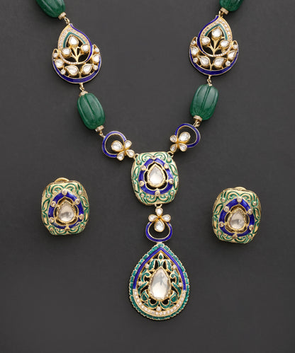Neel_Pankh_Kundan_Necklace_Set_with_Green_Beads_&amp;_Blue_Meenakari_WeaverStory_03