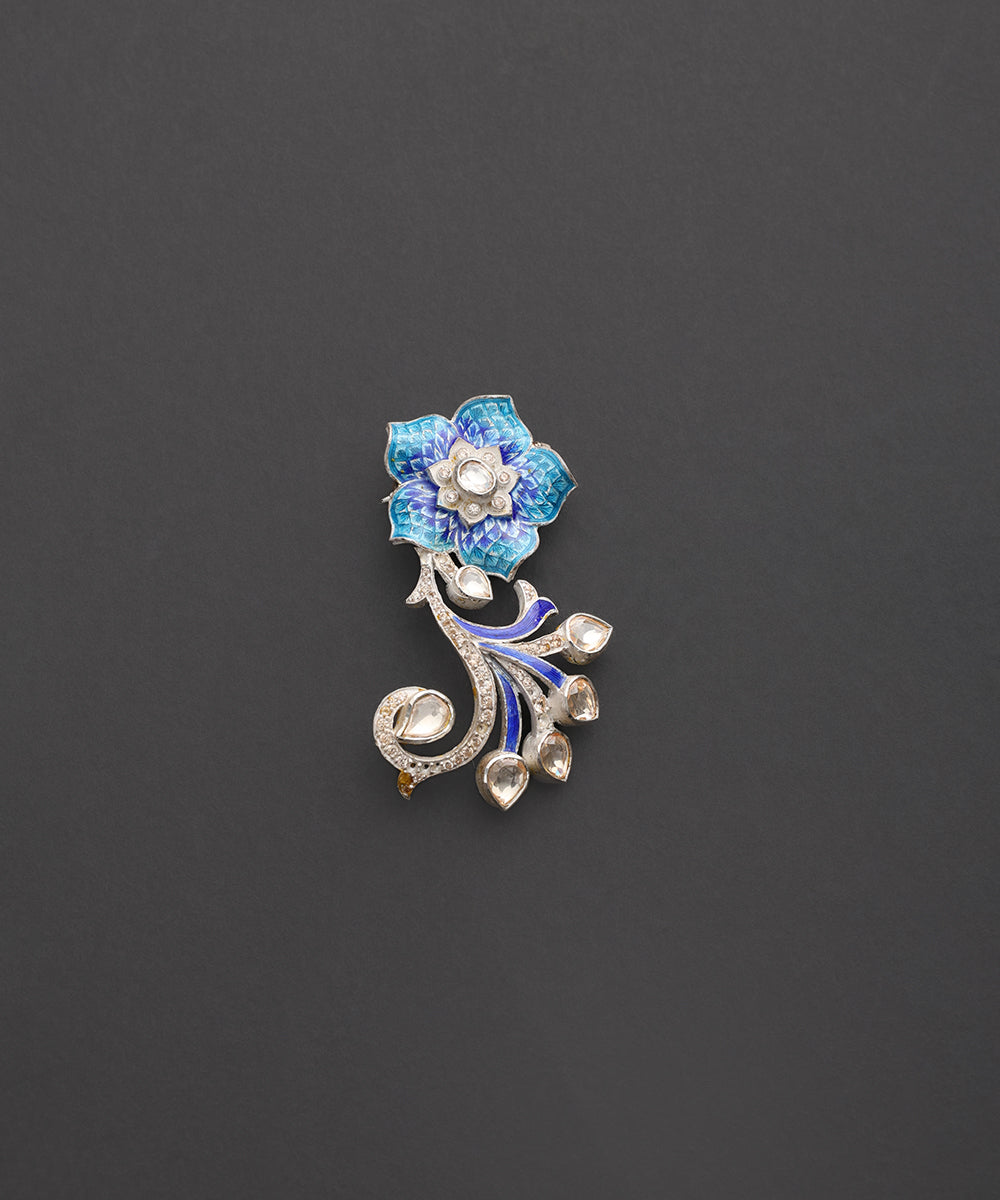 Neel_Gul_Gold_Plated_Pure_Silver_Floral_Meenakari_Brooch_WeaverStory_02