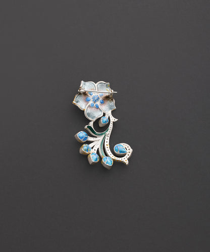 Neel_Gul_Gold_Plated_Pure_Silver_Floral_Meenakari_Brooch_WeaverStory_03