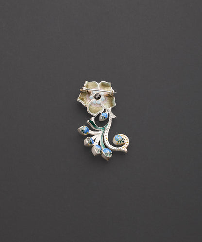Gulabi_Saba_Gold_Plated_Pure_Silver_Floral_Meenakari_Brooch_WeaverStory_02