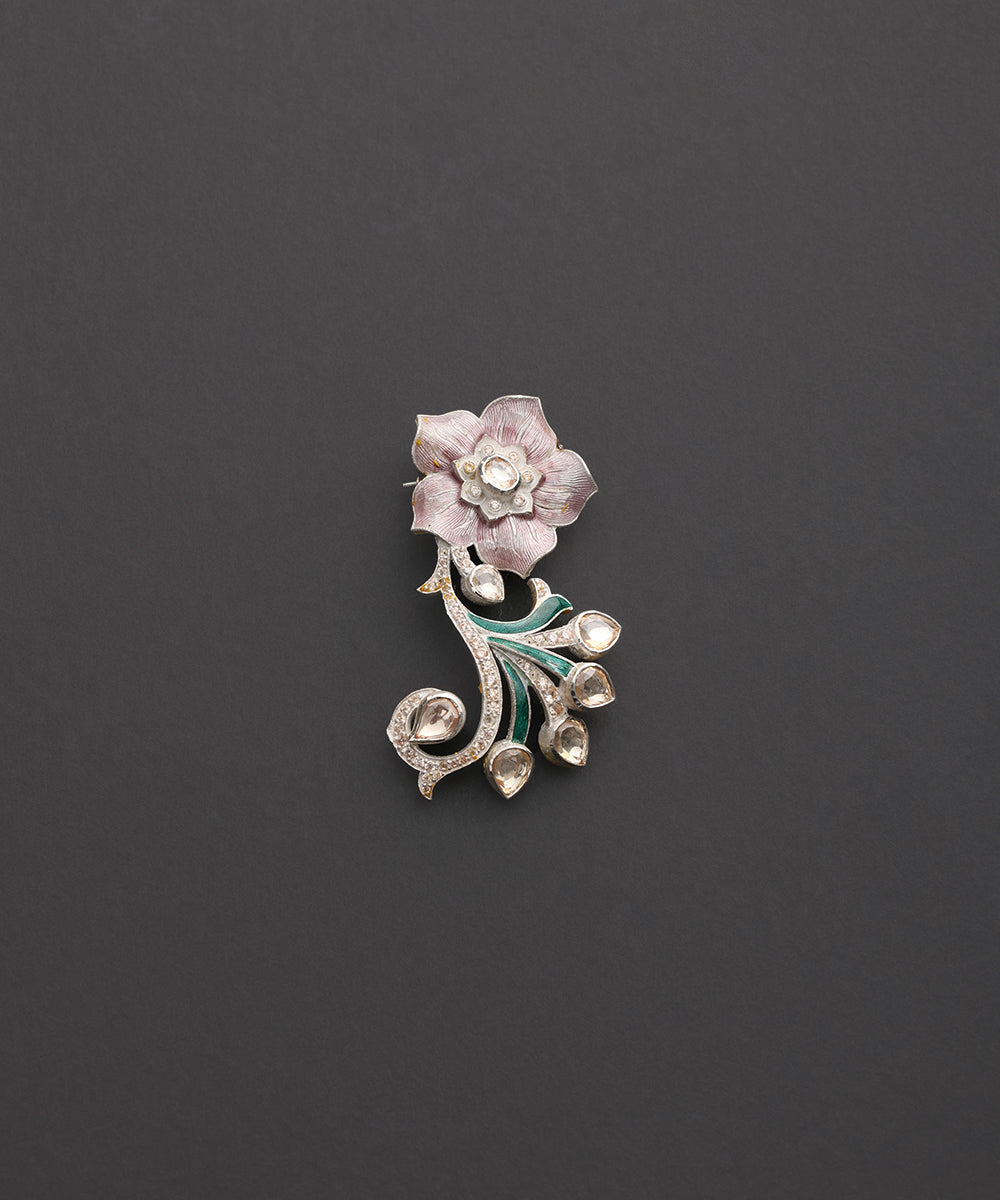 Gulabi_Saba_Gold_Plated_Pure_Silver_Floral_Meenakari_Brooch_WeaverStory_03