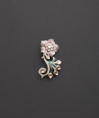 Gulabi_Saba_Gold_Plated_Pure_Silver_Floral_Meenakari_Brooch_WeaverStory_03