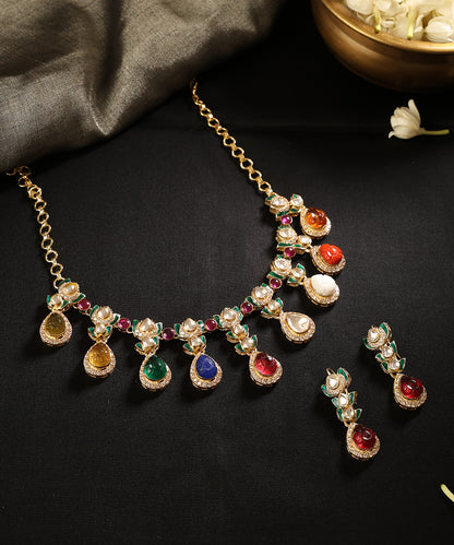 Rangrez_Multicolour_Kundan_Necklace_Set_with_Meenakari_WeaverStory_01