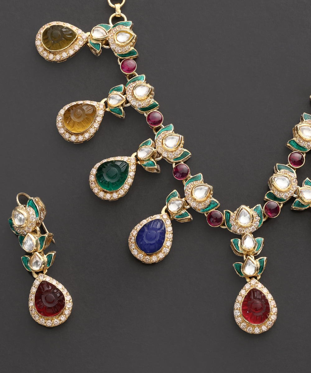 Rangrez_Multicolour_Kundan_Necklace_Set_with_Meenakari_WeaverStory_02