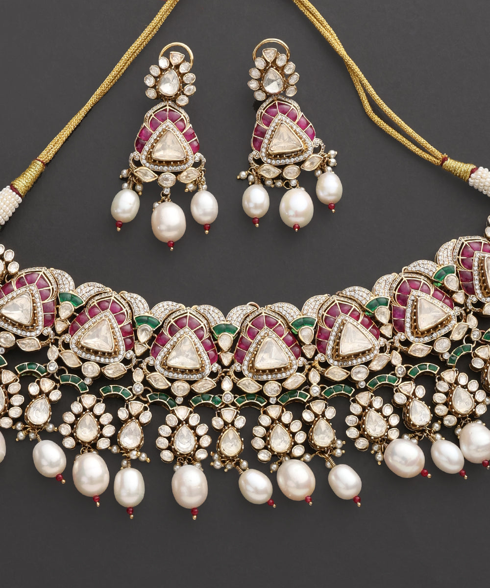 Ratnanjali_Pink_&amp;_Green_Meenakari_Kundan_Choker_Set_WeaverStory_03