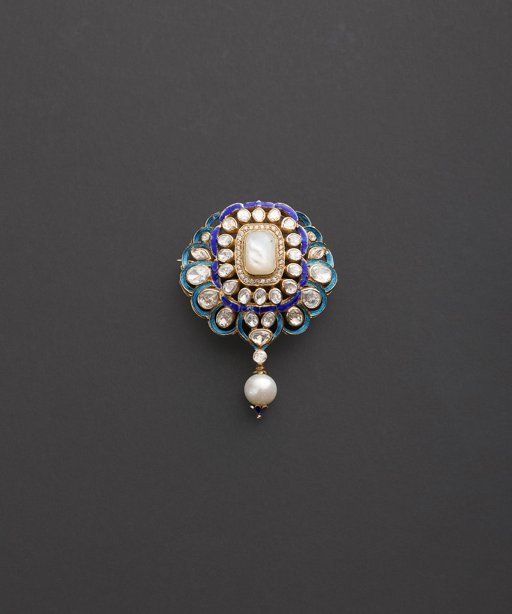 Neel_Kamal_Kundan_Brooch_with_Blue_Meenakari_&amp;_Pearl_Drop_WeaverStory_02