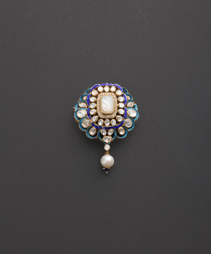 Neel_Kamal_Kundan_Brooch_with_Blue_Meenakari_&amp;_Pearl_Drop_WeaverStory_02