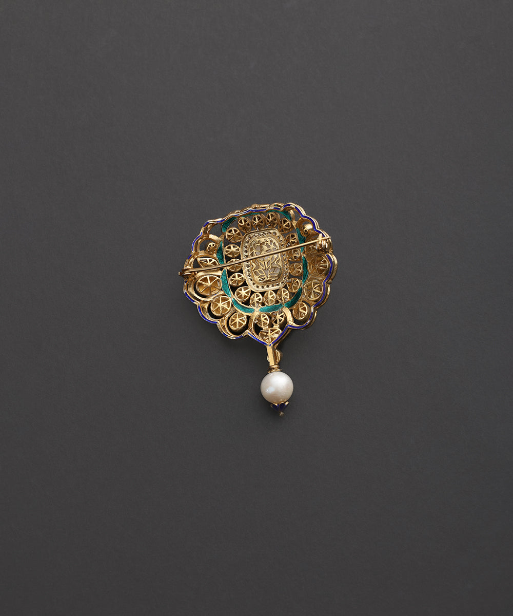 Neel_Kamal_Kundan_Brooch_with_Blue_Meenakari_&amp;_Pearl_Drop_WeaverStory_03