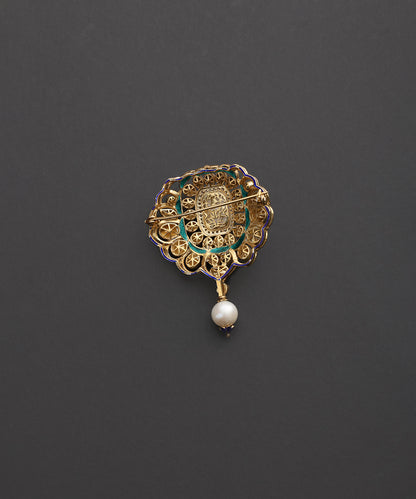 Neel_Kamal_Kundan_Brooch_with_Blue_Meenakari_&amp;_Pearl_Drop_WeaverStory_03