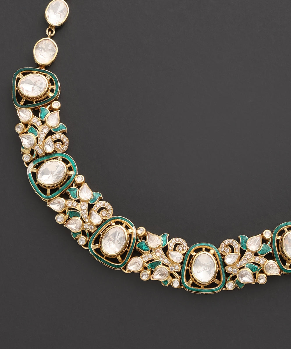 Mehr-e-Sabz_Kundan_Necklace_with_Green_Meenakari_WeaverStory_03