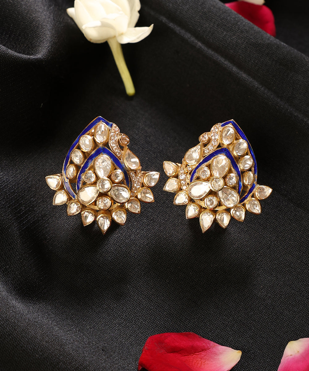 Neelkamal_Blue_Meenakari_Kundan_Floral_Stud_Earrings_WeaverStory_01