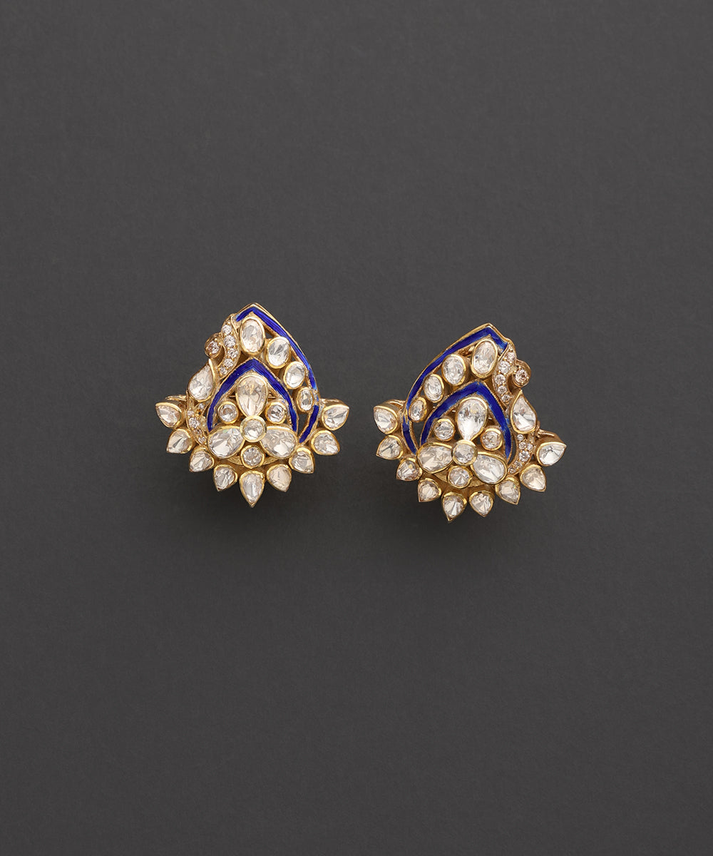 Neelkamal_Blue_Meenakari_Kundan_Floral_Stud_Earrings_WeaverStory_02