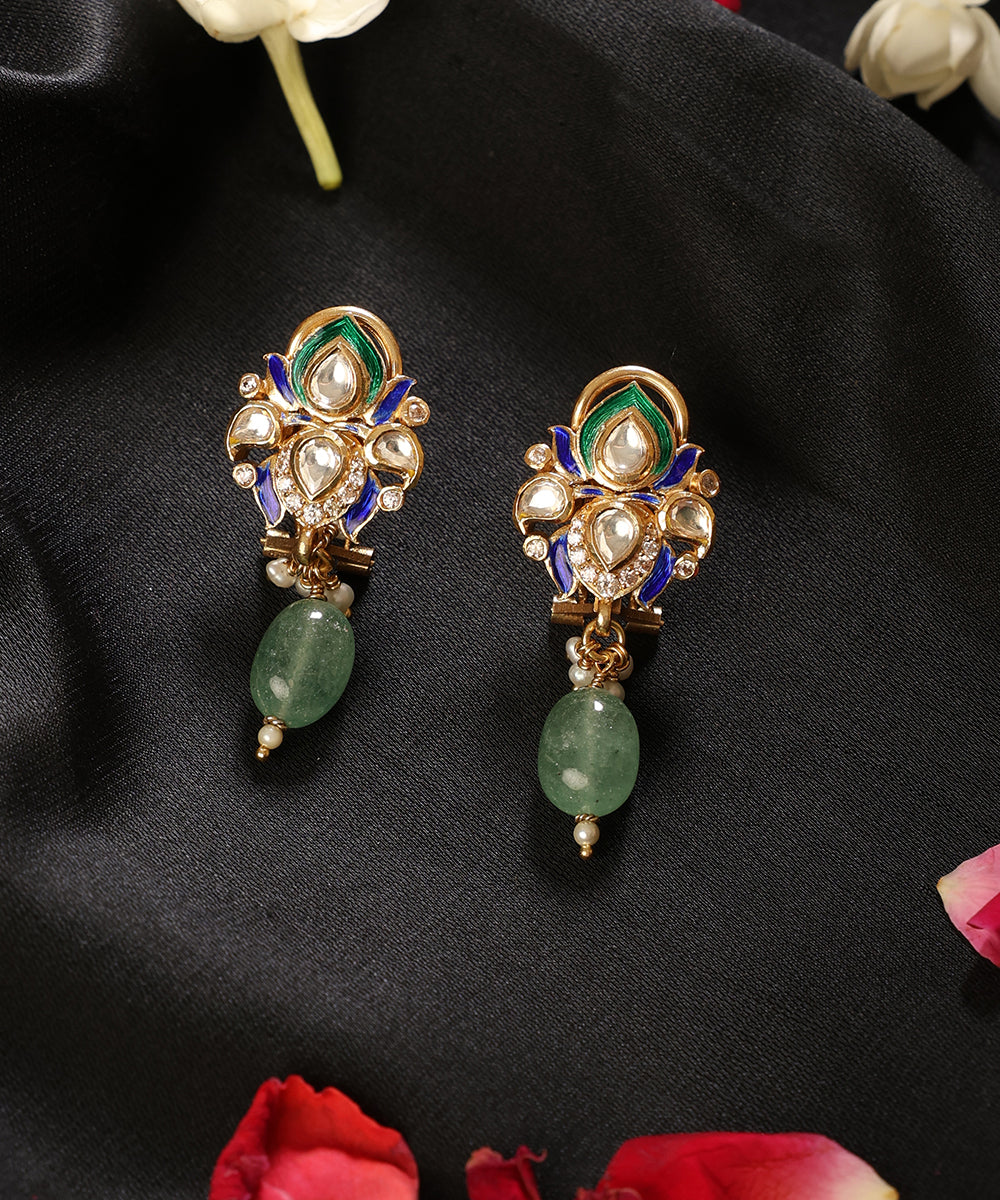 Haritangi_Green_Meenakari_Kundan_Drop_Earrings_WeaverStory_01