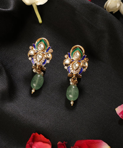 Haritangi_Green_Meenakari_Kundan_Drop_Earrings_WeaverStory_01