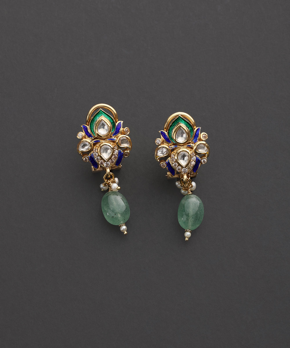 Haritangi_Green_Meenakari_Kundan_Drop_Earrings_WeaverStory_02