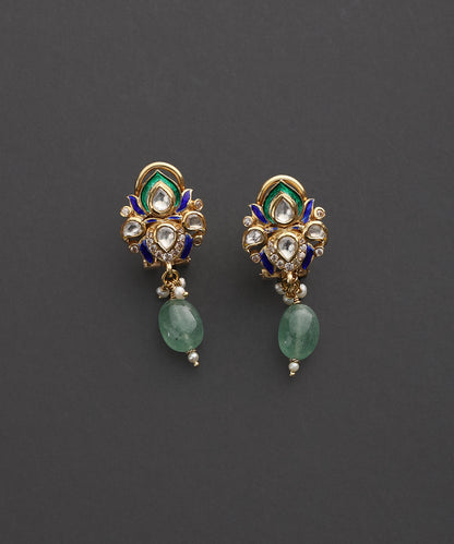 Haritangi_Green_Meenakari_Kundan_Drop_Earrings_WeaverStory_02