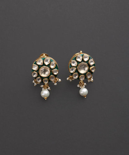 Harimandala_Green_Meenakari_Kundan_Pearl_Stud_Earrings_WeaverStory_02