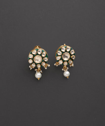 Harimandala_Green_Meenakari_Kundan_Pearl_Stud_Earrings_WeaverStory_03