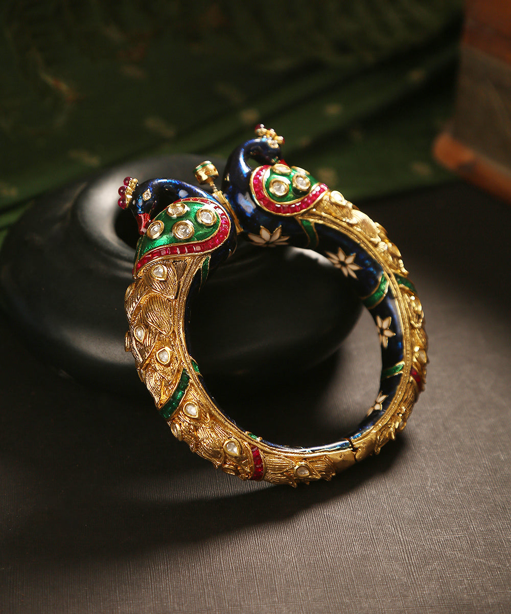 Cala_Handcrafted_Peacock_Bangle_With_Multicolor_Enamel_WeaverStory_01