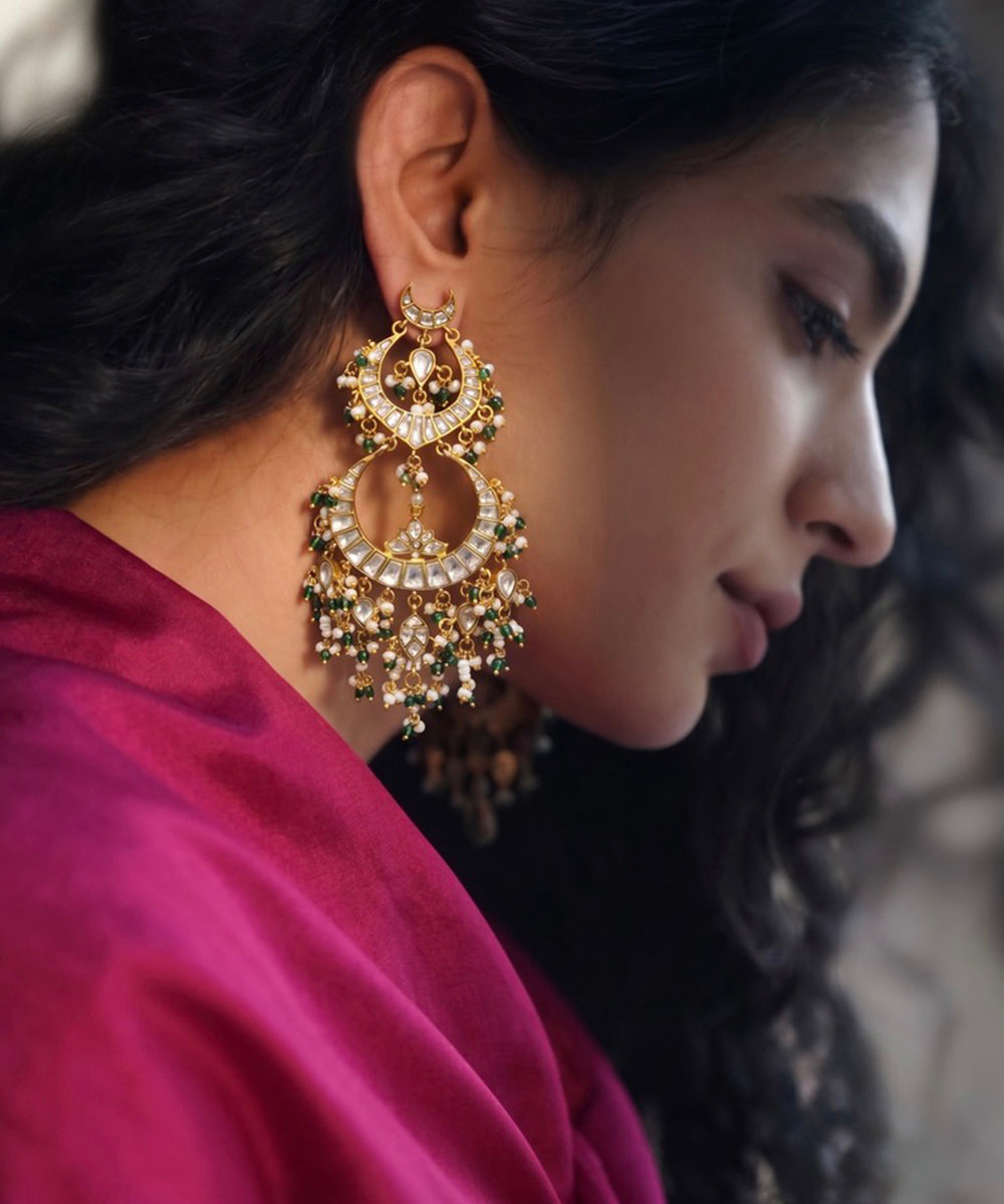 Zarmina Polki Emerald Chandbali Earrings