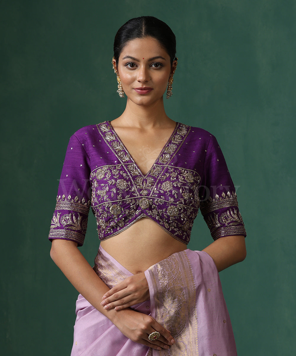 Purple_Choli_Cut_Raw_Silk_Blouse_With_Hand_Embroidered_Zardozi_WeaverStory_02