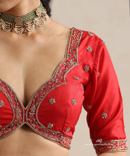 Red_Raw_Silk_Blouse_In_Illusion_Jacket_Style,_Hand_Embroidered_Zardozi_Work_WeaverStory_03