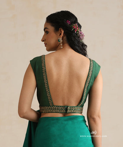 Deep_Green_Raw_Silk_Sleveless_Blouse_With_Hand_Embroidered_Zardozi_Work_WeaverStory_04