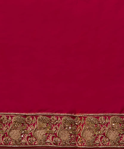 Hot Pink Handloom Pure Katan Silk Shikargah Banarasi Saree With Embroidery On Borders 