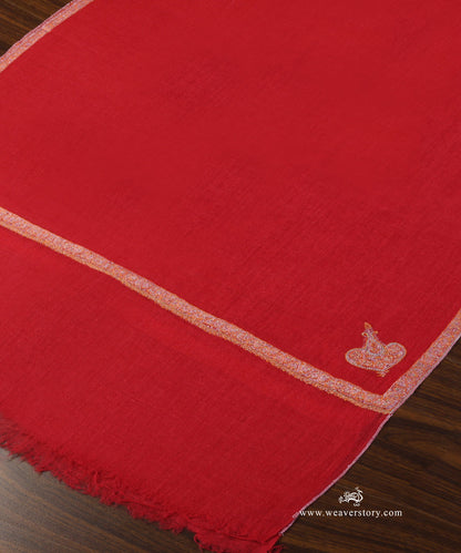 Handwoven_Red_Pure_Pashmina_Stole_With_Soznikari_Border_And_Konia_WeaverStory_03