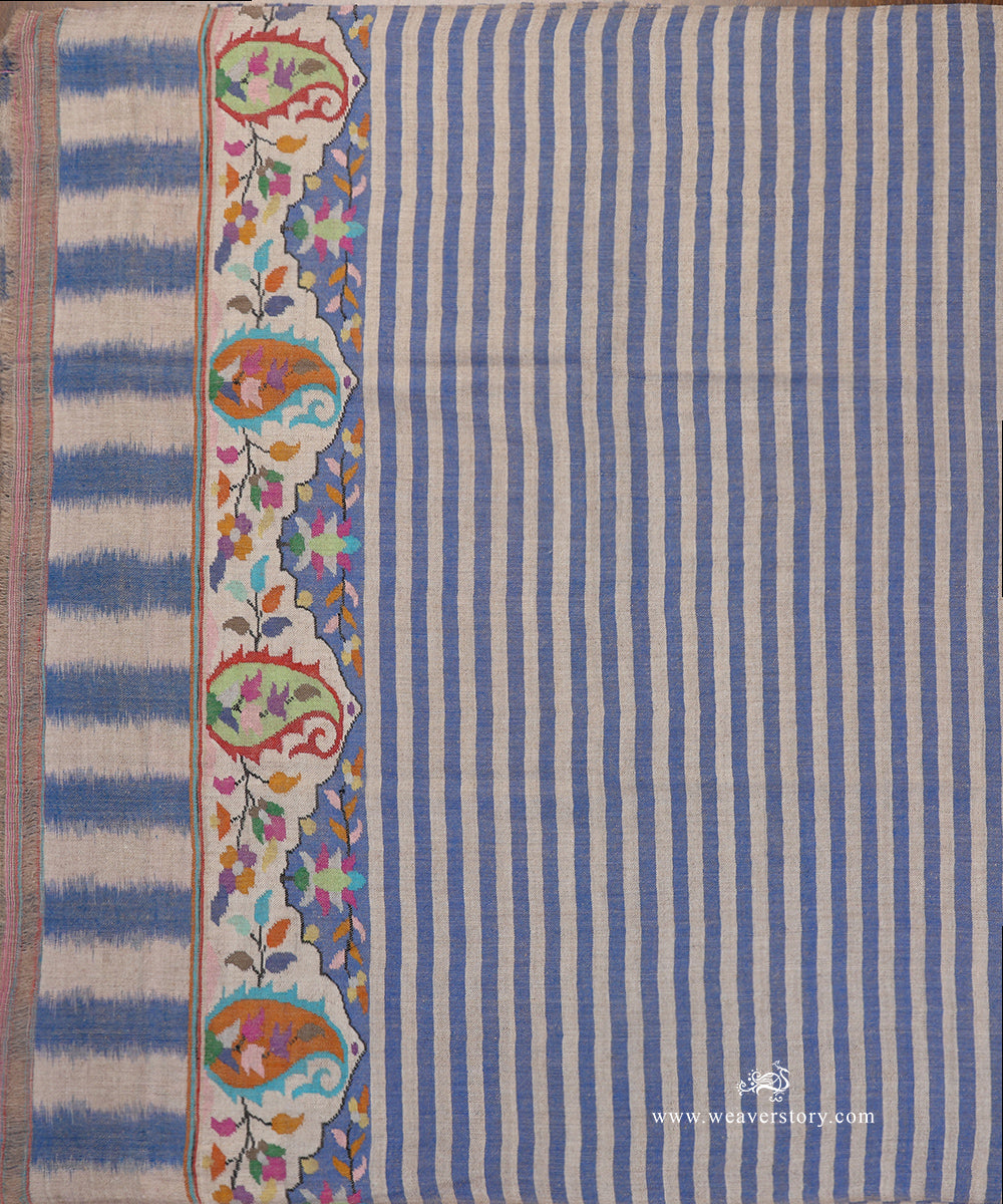 Handwoven_Beige_And_Blue_Stripes_Pure_Pashmina_Shawl_With_Kani_Palla_WeaverStory_02