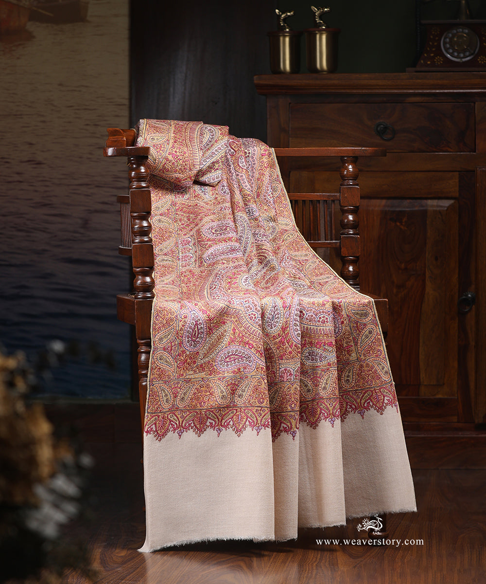 Handwoven_Beige_Jamawar_Pure_Pashmina_Shawl_With_Soznikari_WeaverStory_01