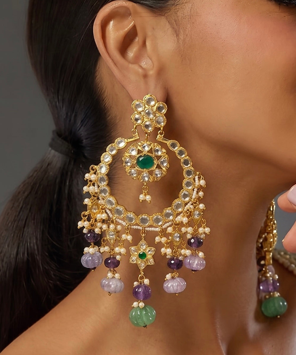 Crystal &amp; Bead Chandbali Earrings