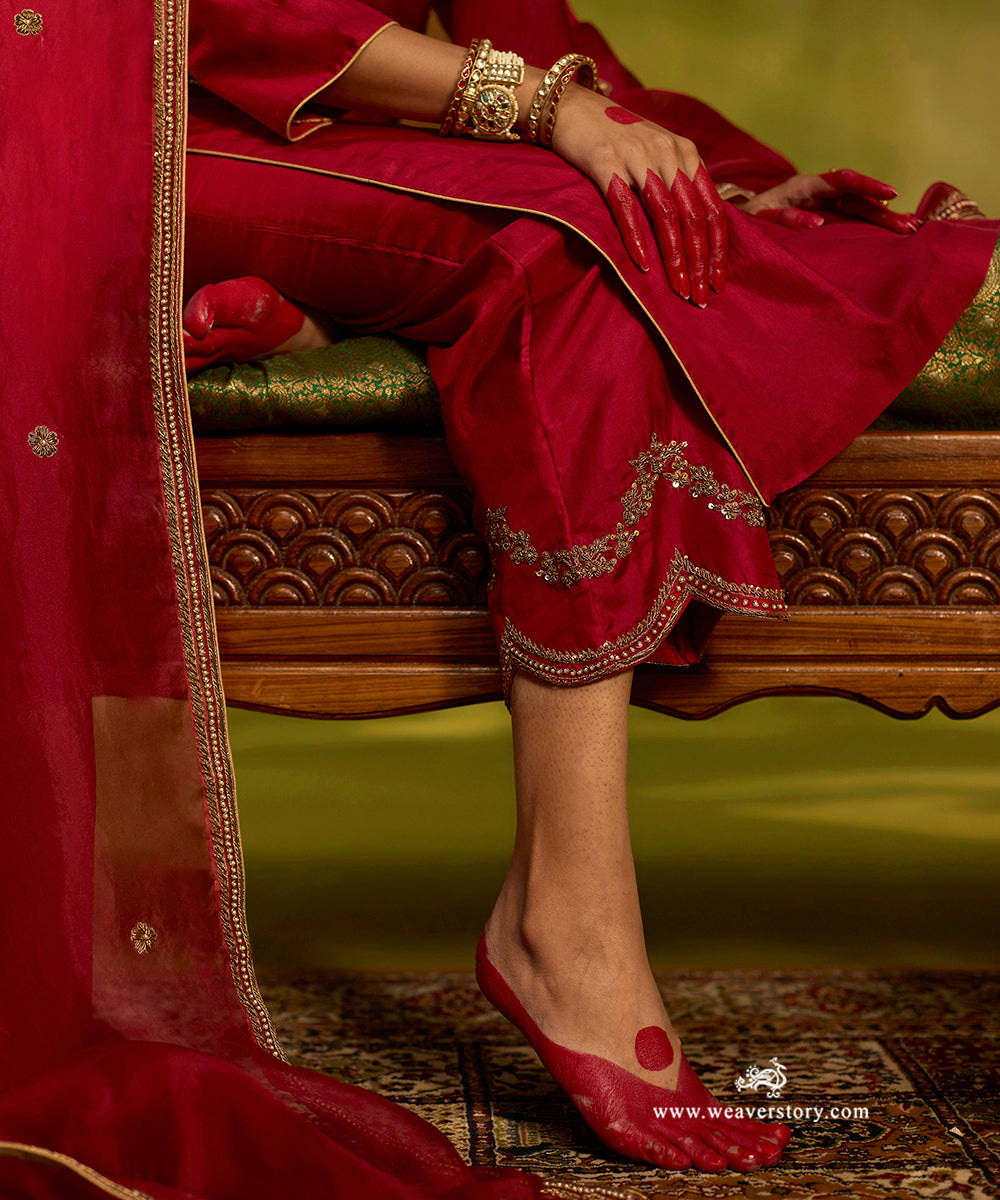 Blush_Red_Hand_Embroidered_Pure_Silk_Kurta_Set_With_Zardozi_Organza_Dupatta_WeaverStory05