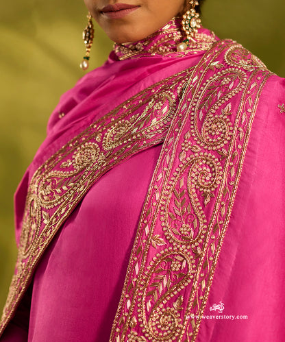 Bright_Pink_Pure_Silk_Hand_Embroidered_Kurta_Set_With_Zardozi_Silk_Dupatta_WeaverStory05