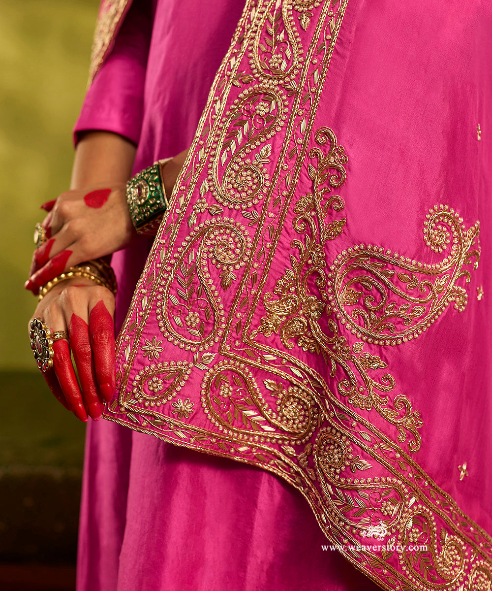 Bright_Pink_Pure_Silk_Hand_Embroidered_Kurta_Set_With_Zardozi_Silk_Dupatta_WeaverStory06