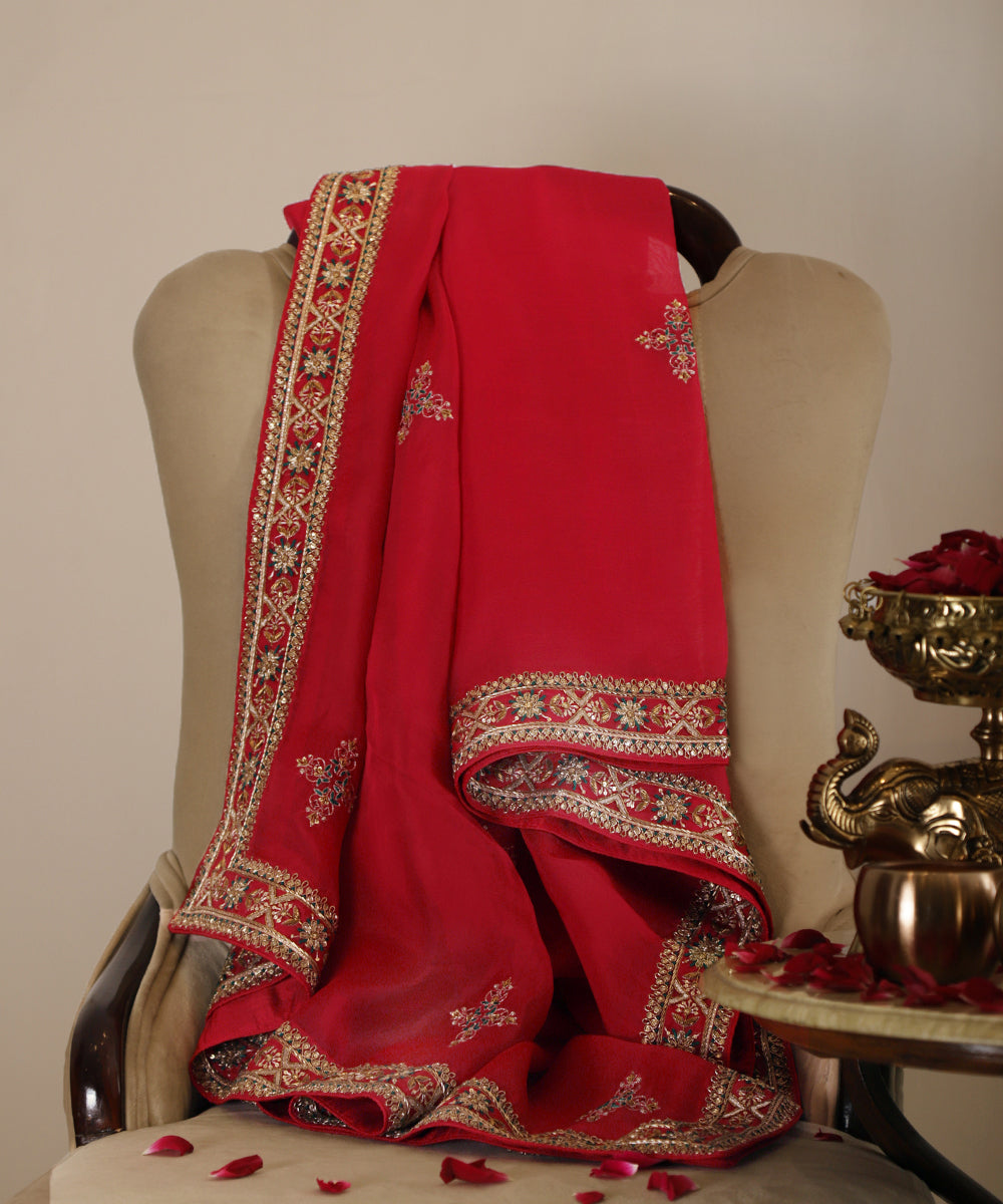 Bright_Red_Handloom_Organza_Zardozi_Embroidered_Dupatta_WeaverStory_01