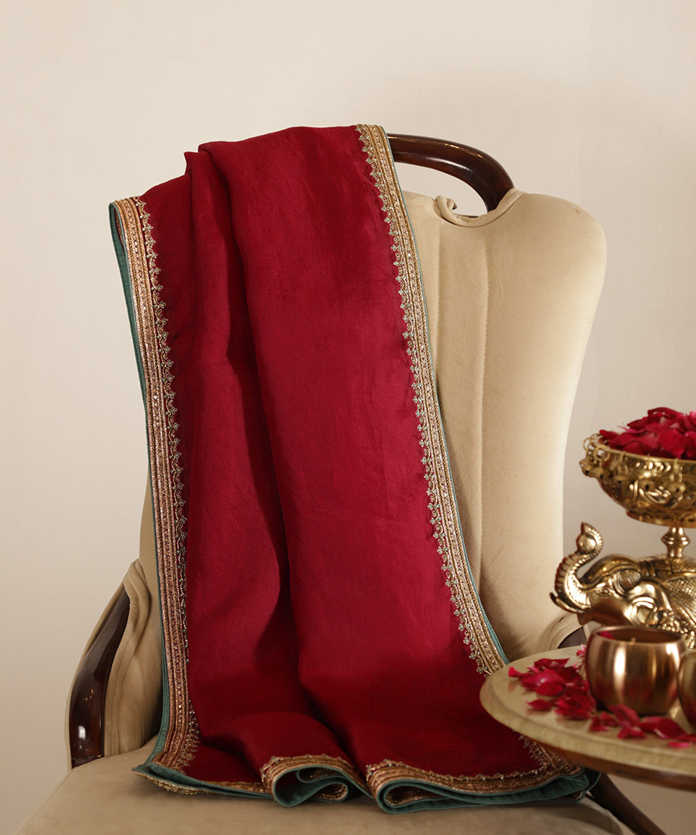 Maroon_Red_Handloom_Organza_Zardozi_Embroidered_Dupatta_WeaverStory_01