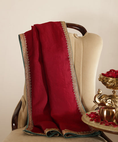 Maroon_Red_Handloom_Organza_Zardozi_Embroidered_Dupatta_WeaverStory_01