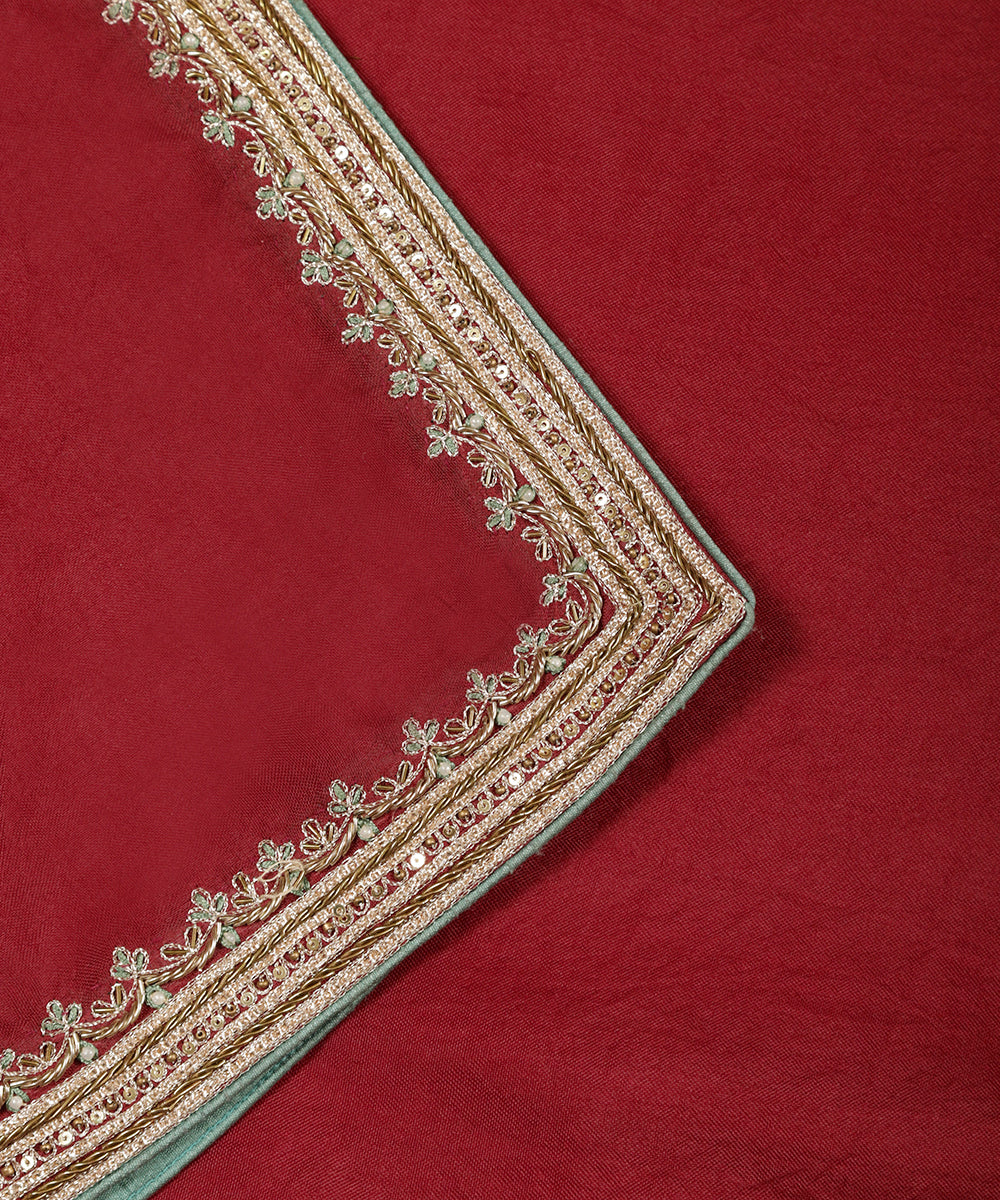 Maroon_Red_Handloom_Organza_Zardozi_Embroidered_Dupatta_WeaverStory_04