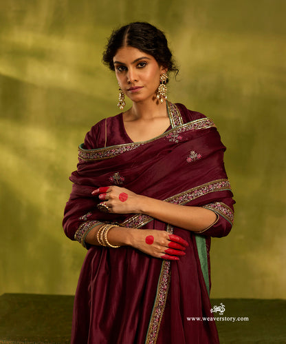 Deep_Maroon_Pure_Chanderi_Choli_Cut_Kurta_Set_With_Hand_Embroidered_Organza_Dupatta_WeaverStory02