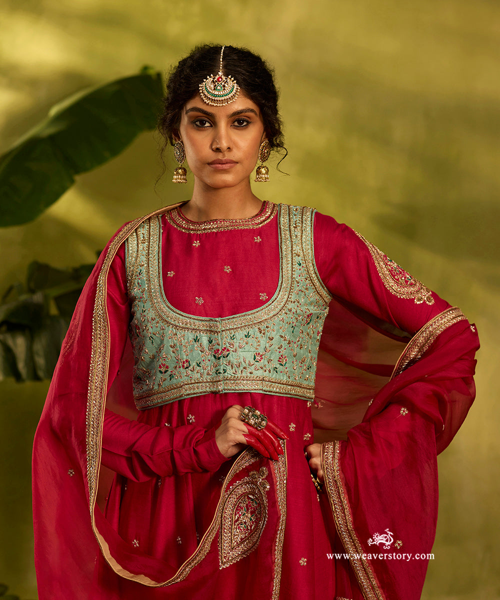 Firozi_Raw_Silk_Hand_Embroidered_Jacket_Blouse_WeaverStory01