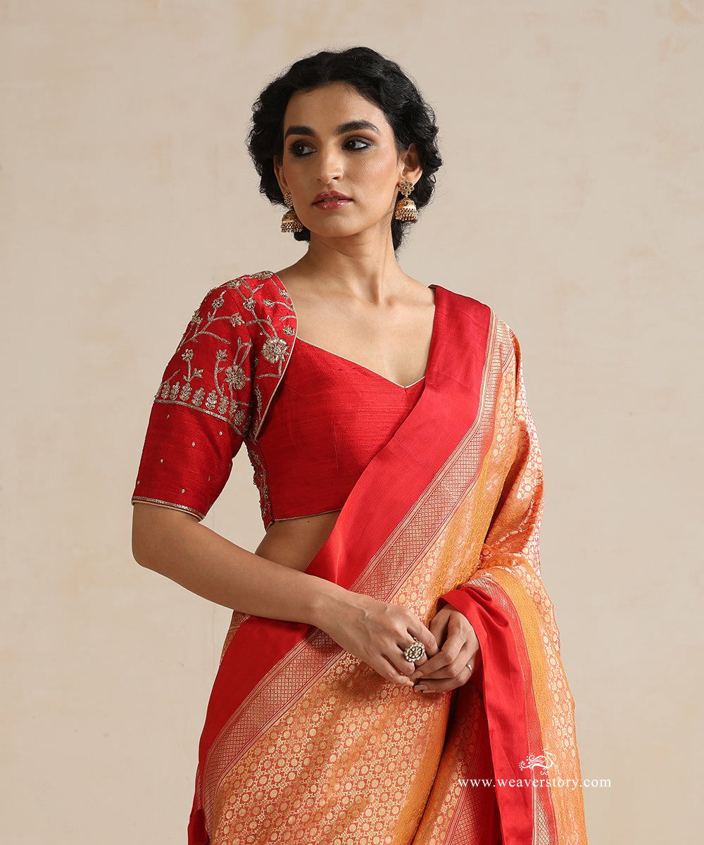 Red_Raw_Silk_Blouse_With_Hand_Embroidered_Zardozi_Work_WeaverStory_01
