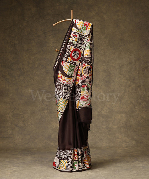 Black And Multicolor Handloom Pure Mulberry Silk Hand Batik Saree