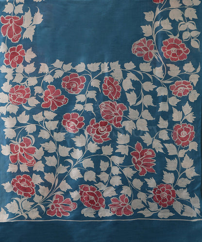 Blue_And_Offwhite_Handloom_Hand_Batik_Mulberry_Silk_Saree_With_Leaf_Motifs_WeaverStory_05