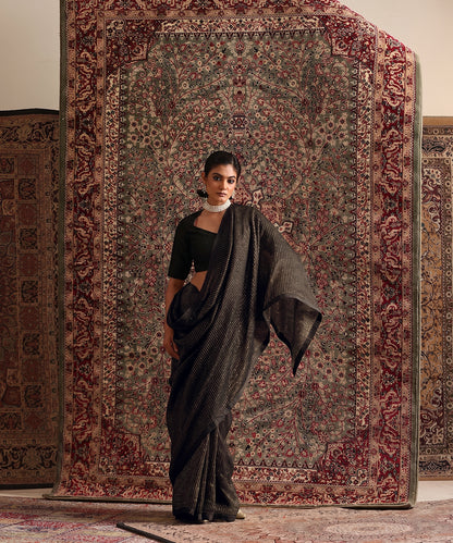 Solstice Black Striped Tissue Saree With Chanderi Finishing