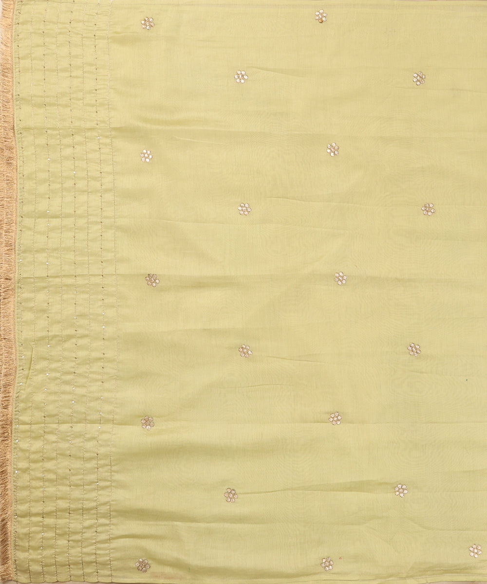 Lime_Green_Handloom_Chanderi_Silk_Dupatta_With_Gota_Floral_Booties_And_Kiran_Lace_WeaverStory_02