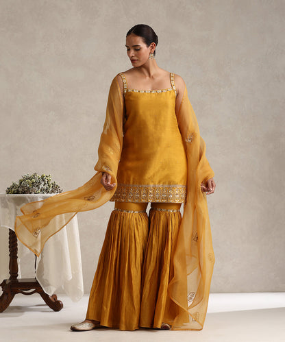 Mustard_Hand_Embroidered_Pure_Chanderi_Gota_Patti_Gharara_Set_With_Organza_Dupatta_WeaverStory_03